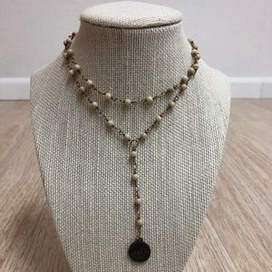 Double Wrap Coin Lariat in Cream